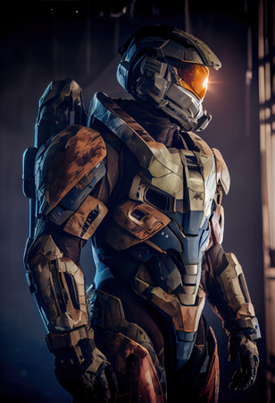 Portrait of an fictional astronaut in a spacesuit. High-tech astronaut from the future. The concept...