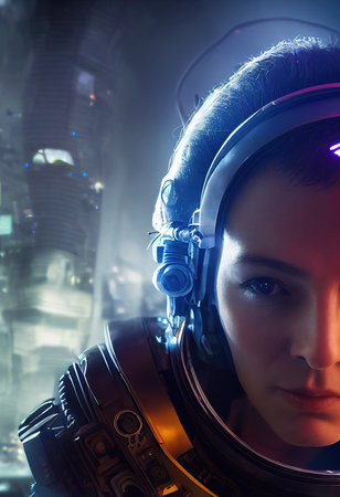 Portrait of an astronaut in a spacesuit. High-tech astronaut from the future. The concept of space travel. Generative AI Artの写真素材