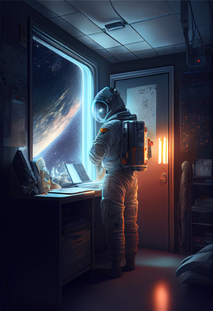 Portrait of an astronaut in a spacesuit. High-tech astronaut from the future. Generative AI Art