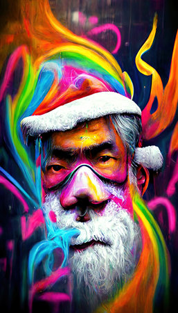 Abstract Wonderful Santa Claus. A colorful and vivid image of a Santa Claus. The concept of magic and miracles. Perfect for phone wallpaper or for posters.の写真素材