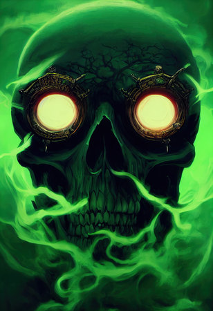 A fictional person, not based on a real person. Mystical creepy skull with frightening makeup. Gothic mystery man. 3D renderingの写真素材