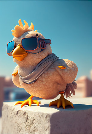 Cartoon funny orange rooster with fashionable glasses. Generative AI Artの写真素材