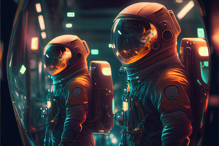 An astronaut on an alien planet. A high-tech astronaut from the future. Generative AI Artの写真素材