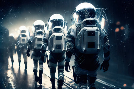 An astronaut on an alien planet. A high-tech astronaut from the future. Generative AI Artの写真素材