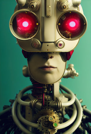 Portrait of a vintage robot. An artistic abstract steampunk fantasy. Concept of a retro robot. 3d renderingの写真素材