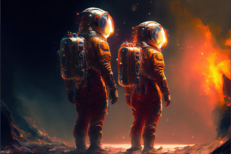 An astronaut on an alien planet. A high-tech astronaut from the future. Generative AI Artの写真素材