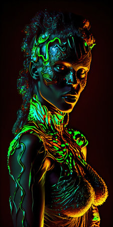 Portrait of a mystical fantasy bioluminescent neon woman. Glamorous fashionable lady. Generative AI...