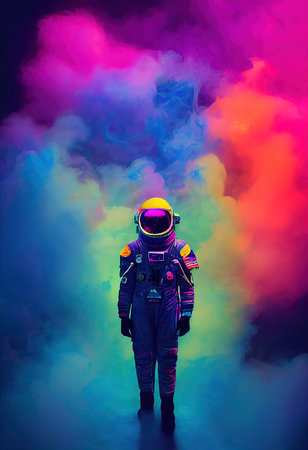 Realistic portrait of an astronaut in a space suit. High-tech futuristic astronaut. Concept of astronautics and space exploration. 3D rendering. 3D render.の写真素材