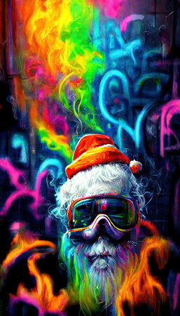 Abstract Wonderful Santa Claus. A colorful and vivid image of a Santa Claus. The concept of magic and miracles. Perfect for phone wallpaper or for posters.の写真素材