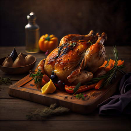 Christmas delicious juicy turkey. Holiday traditional dishes for Christmas or Thanksgiving. Generative AI Art.の素材