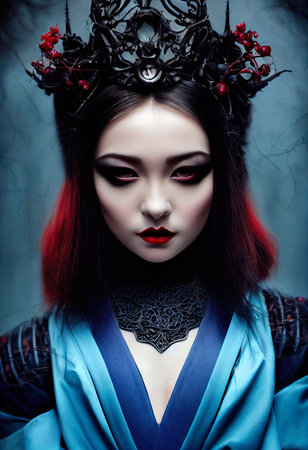 A fictional person, not based on a real person. Mystical beautiful fictional woman with beautiful makeup. Gothic mystery girl. 3D renderingの素材