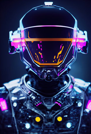 A fictional person, not based on a real person. Portrait of an fictional astronaut in a spacesuit. High-tech astronaut from the future. The concept of space travel. 3D renderingの素材