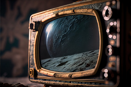 An old TV lying on the ruins of a house. A post-apocalyptic ruined city. Destroyed buildings, mountains of rubble and debris. The concept of the apocalypse. Generative AIの素材