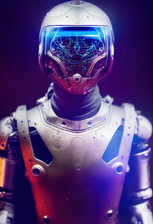 A fictional person, not based on a real person. Portrait of an fictional astronaut in a spacesuit. High-tech astronaut from the future. The concept of space travel. Generative AIの素材