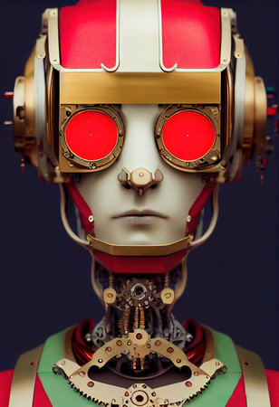 Portrait of a vintage robot. An artistic abstract steampunk fantasy. Concept of a retro robot. 3d renderingの素材
