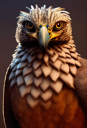 Close-up of an eagle looking straight at the camera. A portrait of a beautiful eagle. 3D rendering.の素材