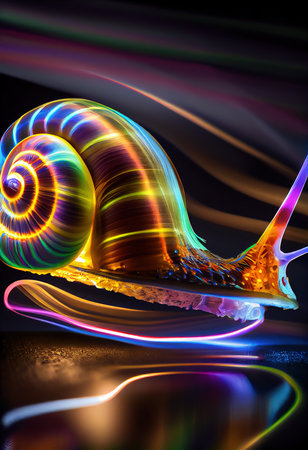 The racing garden snail is hurtling down the road at breakneck speed. Generative AI Art.の素材