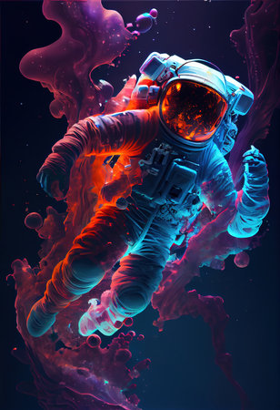 Astronaut flying in zero gravity. High-tech astronaut from the future. The concept of space travel. Generative AI Artの素材