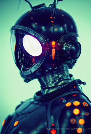 Abstract portrait of a fantasy astronaut. High-tech futuristic man. Concept of virtual reality and steampunk. Generative AI Art.の素材