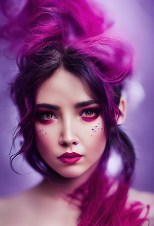 A fictional person, not based on a real person. Abstract portrait of a beautiful fictional girl. Fashionable cute woman. Creative beautiful girl. 3d renderingの素材