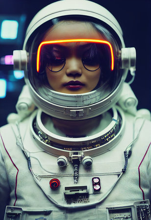 Portrait of an astronaut in a spacesuit. High-tech astronaut from the future. The concept of space travel. Generative AI Artの素材
