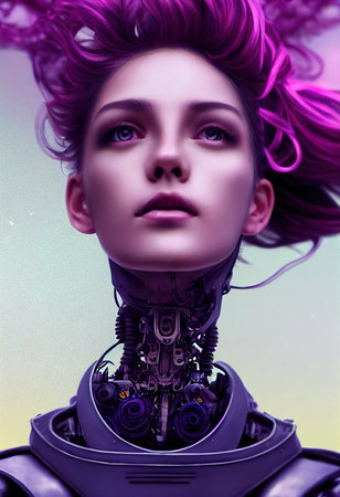 Portrait of a futuristic female robot. An artistic abstract cyberpunk fantasy. Concept of a modern robot. Generative AIの素材