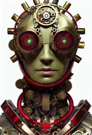Portrait of a vintage robot. An artistic abstract steampunk fantasy. Concept of a retro robot. 3d renderingの素材