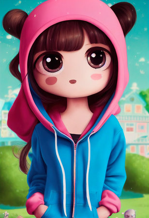 A fictional person, not based on a real person. A fictional portrait of a creative child of a girl. A little fashionista. 3d renderingの素材
