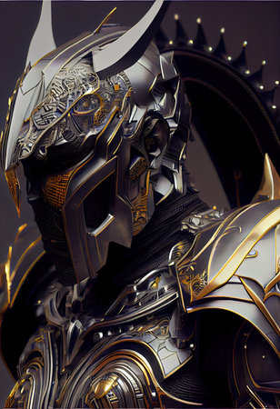 Portrait of an ancient male warrior in ancient warrior armor. The concept of an ancient brave warrior. Generative AI Art.の素材