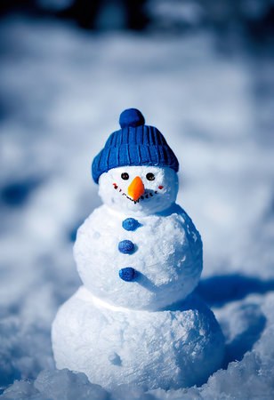 A cheerful snowman standing in a winter Christmas forest. A winter Christmas landscape. 3d renderingの素材