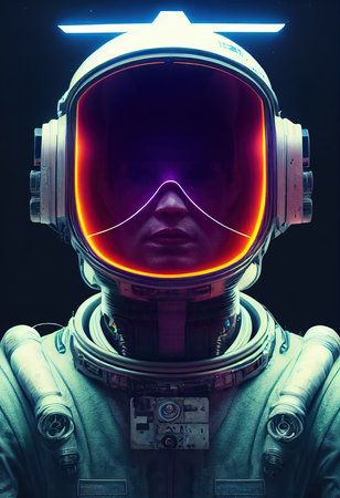 Portrait of an fictional astronaut in a spacesuit. High-tech astronaut from the future. The concept of space travel. 3D renderingの素材