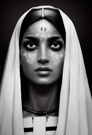 A fictional person, not based on a real person. Portrait of a beautiful priestess with makeup. Image of an ancient princess. 3D renderingの素材