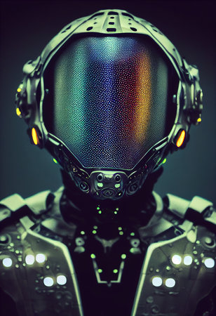 A fictional person, not based on a real person. Portrait of an fictional astronaut in a spacesuit. High-tech astronaut from the future. The concept of space travel. 3D renderingの素材