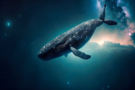 A beautiful Humpback whale is swimming in the ocean. A whale in its native element. Generative AI Art.の素材