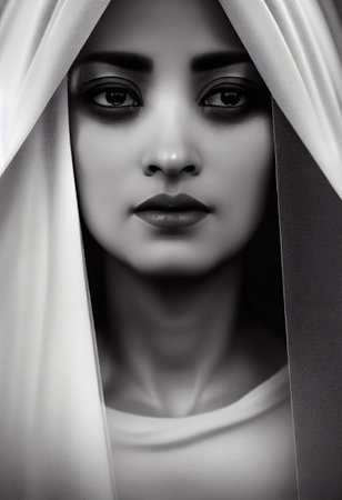 Portrait of a beautiful priestess with makeup. Image of an ancient princess. 3D renderingの素材