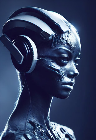 Creepy alien invader against a background of blurry lights. The concept of an alien from an alien planet. 3D renderの素材