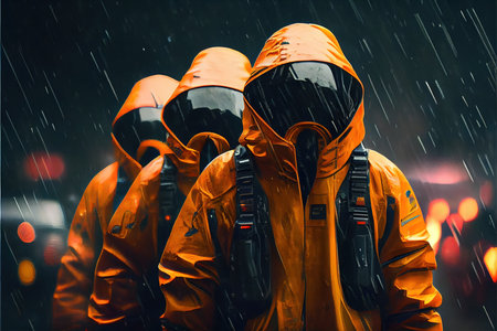 A portrait of people in cyberpunk science fiction. High-tech futuristic people from the future. Generative AI Art.の素材