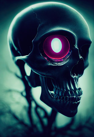 A horrible ancient skeleton. Halloween nightmarish Concept. Generative AI.の素材