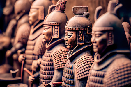 The China ancient army is preparing for battle. A formation of China ancient soldiers.. Generative AI.の素材