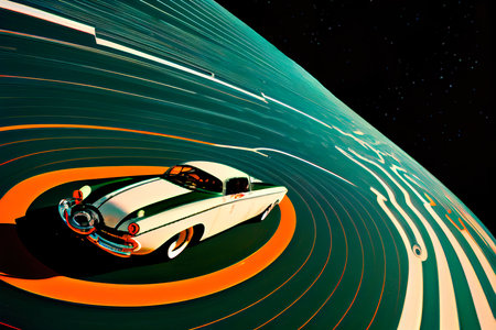 Abstract Image of a Retromobile rushing down the road. Generative AI Art.の素材