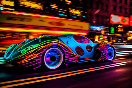 Image of a race car racing down the road. Concept of a racing car. Generative AI Art.の素材