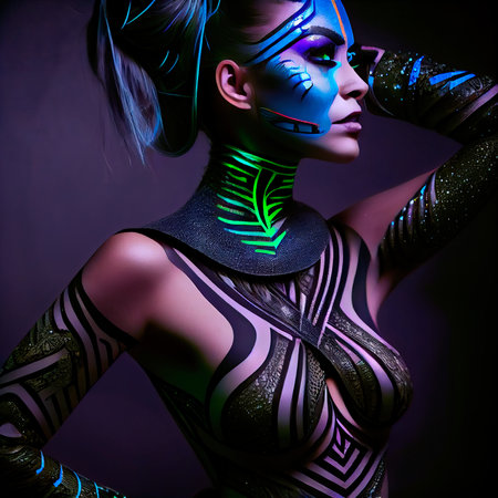 A fictional person, not based on a real person. Abstract portrait of a beautiful fictional girl. Fashionable cute woman. Creative beautiful girl. 3d renderingの素材