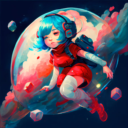 Portrait of a little girl astronaut. A high-tech astronaut from the future. The concept of space travel. Generative AI Artの素材