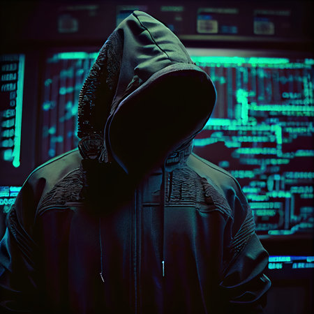 Portrait of a sci-fi cyberpunk hacker. High-tech futuristic man from the future. Generative AI Art.の素材