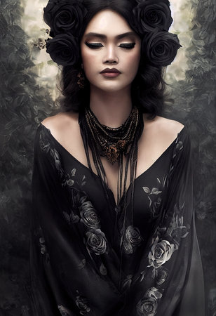 A fictional person, not based on a real person. Mystical beauty woman. Gothic mystery woman. 3D renderingの素材