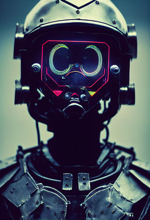 Portrait of a futuristic robot. An artistic abstract cyberpunk fantasy. Concept of a modern robot. Generative AI Artの素材