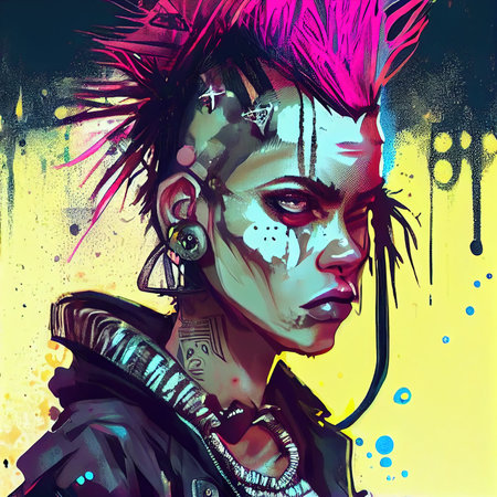 A fictional person, not based on a real person. Portrait of a punk with colored hair. Rock metal musician. Hipster man with punk hair. The concept of a rock musician. 3d renderingの素材