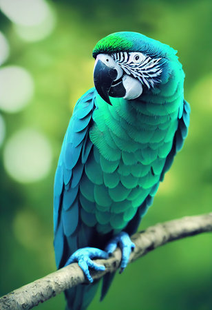 Close-up portrait of an amazing blue parrot. Generative AI Art.の素材