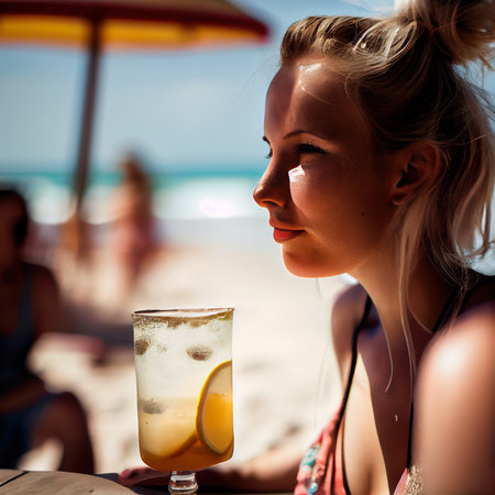 A fictional person, not based on a real person. An abstract portrait of a beautiful fictional girl with a cocktail. A fashionable pretty woman. Creative pretty girl. 3d renderingの素材