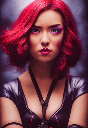 A fictional person, not based on a real person. Abstract portrait of a beautiful fictional girl. Fashionable cute woman. Creative beautiful girl. 3d renderingの素材